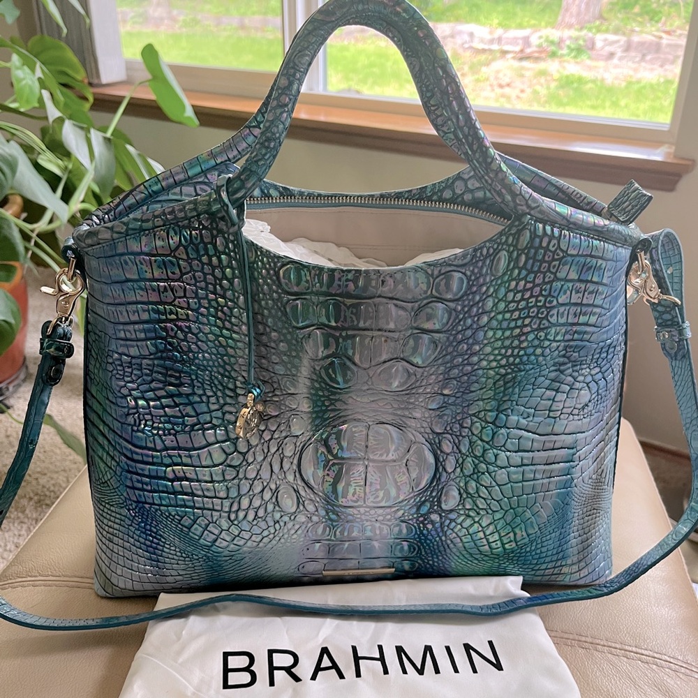Brahmin Large Melbourne Elaine Satchel Blue Topaz color